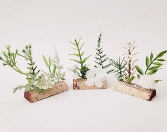 Set of 3 Wine Cork Fake Desk Plants, Cute Gift for Plant Mom, Crazy Plant Lady, Green and White Faux Greenery for Tiered Tray, Cubicle Decor