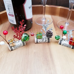 Décoration de table de Noël en bouchon de liège, Porte-cartes pour les Fêtes, Idées d'échange de cadeaux pour des collègues, Cadeau de remerciement pour hôtesse, Décoration de plateau à plusieurs niveaux