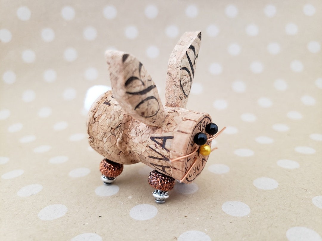 Wine and Champagne Cork Rabbit Figurine, Easter Bunny Cottontail Decor ...