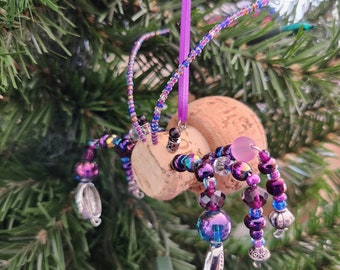 Hermit Crab Christmas Ornament, Beaded Tequila Cork, Fun Beachy Holiday Decor, Unique Secret Santa Gift Ideas for Ornament Exchange Party