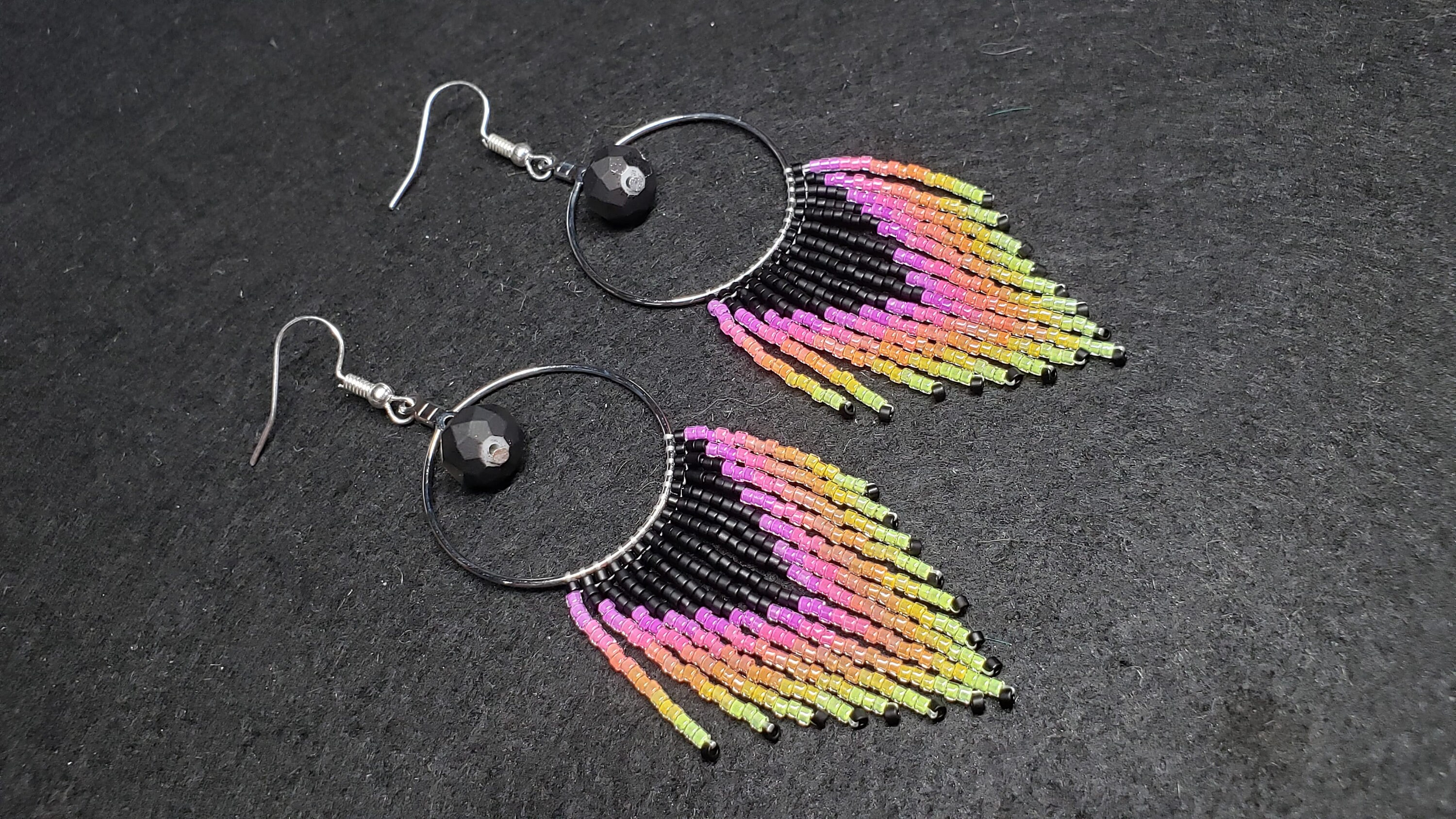 Neon Beaded Fringe Earrings Neon Earrings Dangle Earrings Etsy