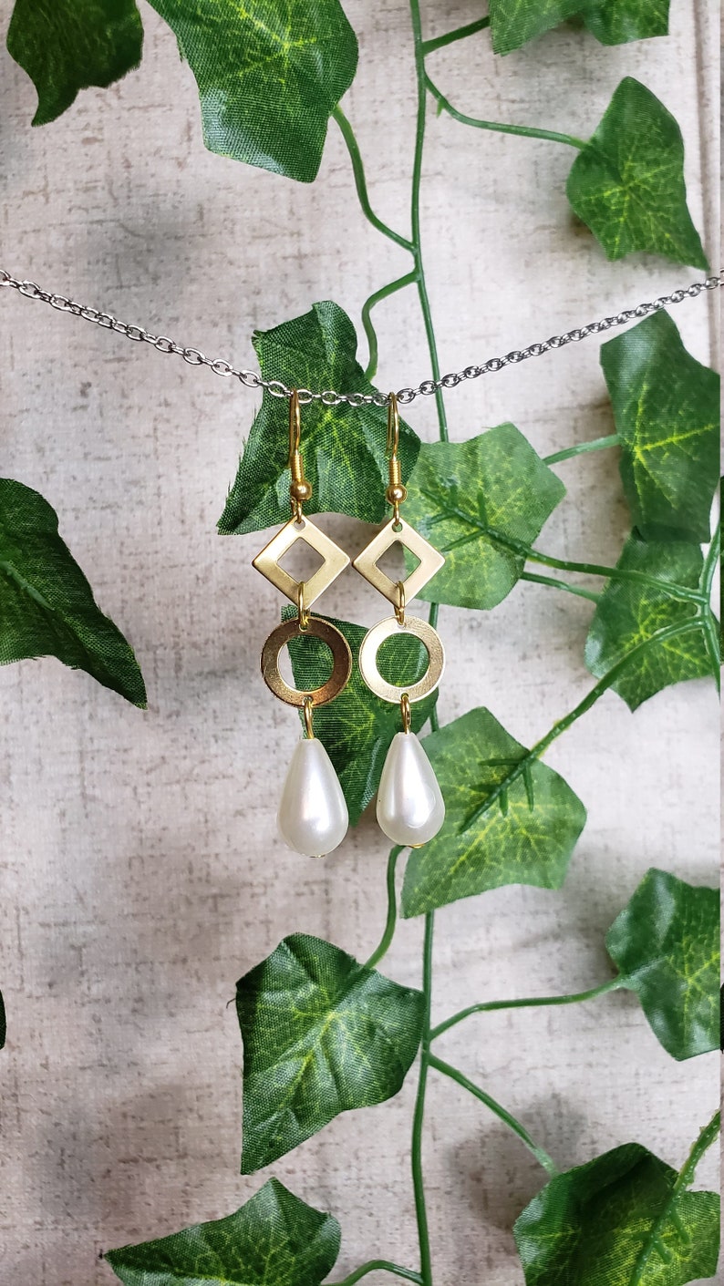 Gold and Faux Pearl Dangle Earrings