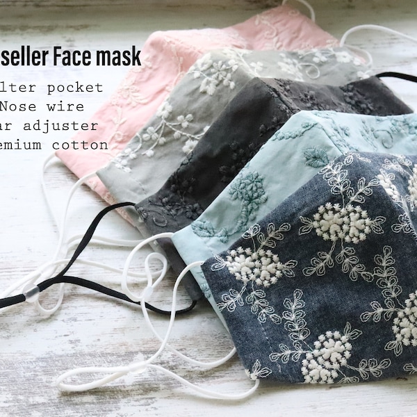 face mask with filter pocket/Embroidery Mask/face mask with nose wire/linen FACE MASK/fashion mask/springfacemask