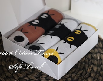 Cat Design 100% Cotton Towels - Kids Hand Towel Set