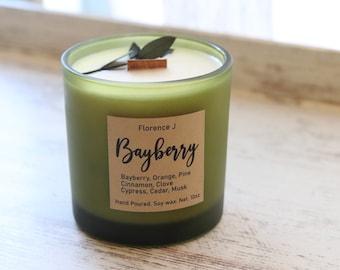Bayberry Soy Candle: Wooden Wick, Holiday Scent (10oz)