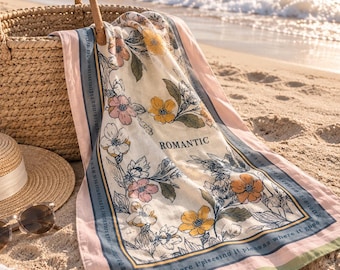 Boho Vintage Floral Gauze Bath Sheet | Reversible Double-Sided Throw Blanket for Sofa | Unique 100% Pure Cotton Towel, Decorative Multi Cove
