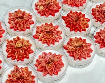poinsettia holiday candle ,wood wick soy, Coconut husk ginger, pear pomegranate ,clean burn, Christmas gift mini candle