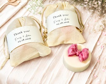 Custom Goat Milk Soap Wedding Favors, 50g Mini Handmade Bars with Ribbon, Bridal Shower Rustic Gifts for Guests