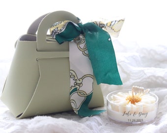 Daisy Soy Candle Favors: Luxurious Faux Leather Gift Bag, Wedding Event Candle