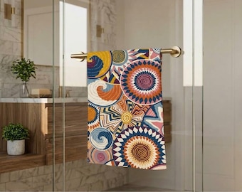 100% Cotton Soft Gauze Bath Towel | Colorful Boho Sun Geometric Tapestry | Reversible Sofa Throw Blanket, multi use towel, beach towel