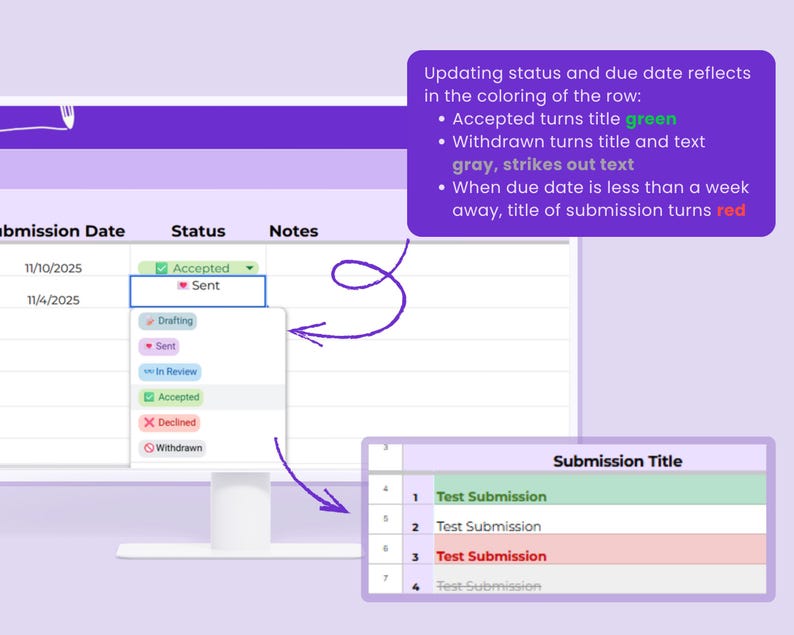 Submissions Tracker Spreadsheet - Etsy