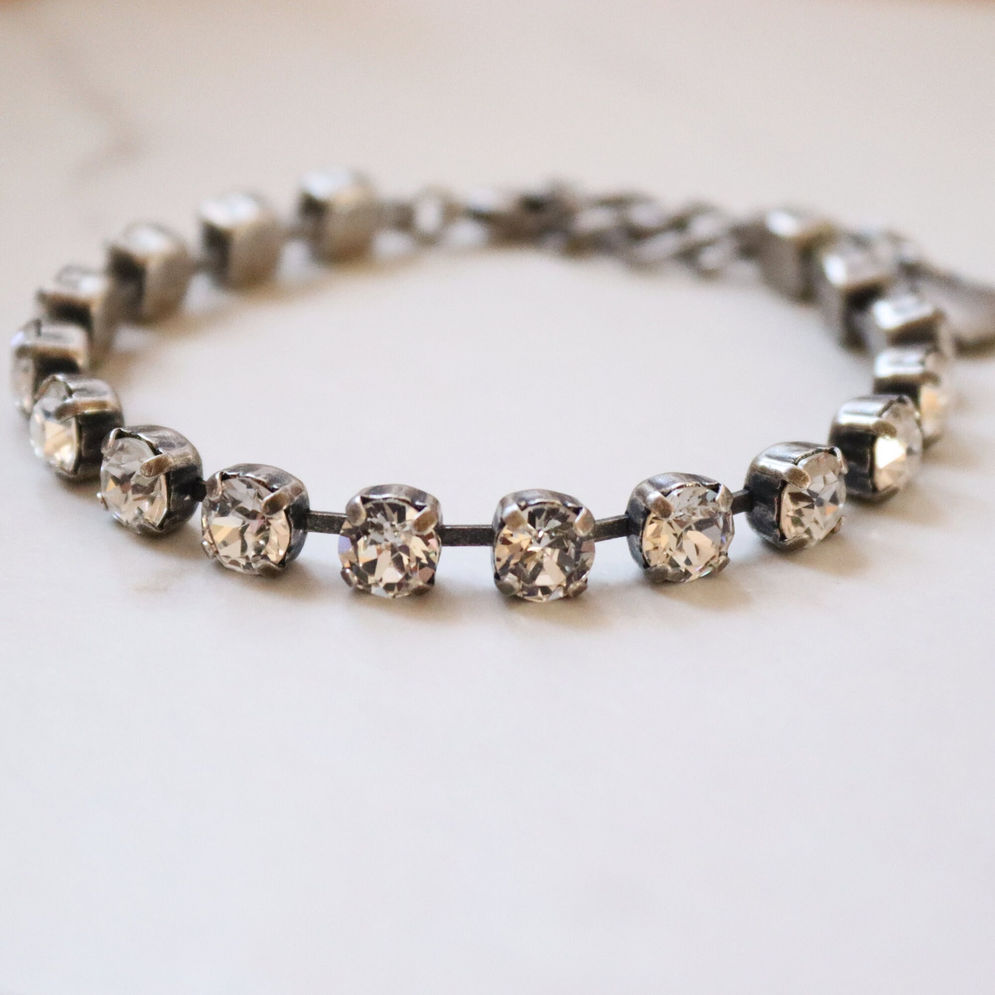 Luna Swarovski crystals with Antique silver Bracelet base Etsy