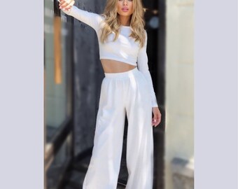 white two piece pant set