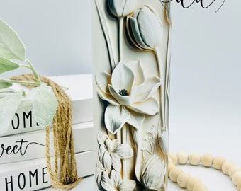 3D flower sublimation 20 oz tumbler. Glows in the dark