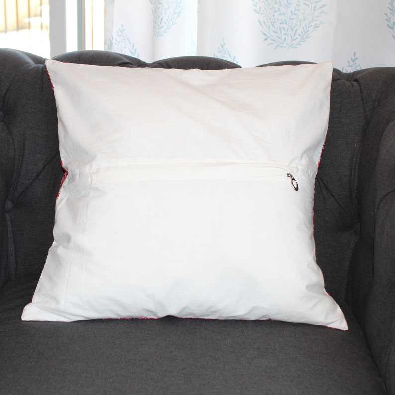 Orange Floral Cotton Pillow Cover, Block Printed Cushion Cover, Throw