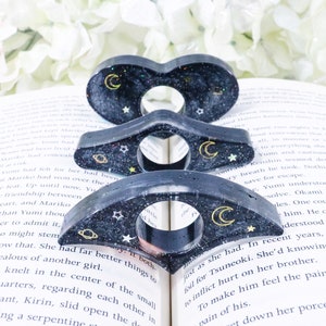 Celestial Moon and Stars Page Holder | Cosmic Book Holder | Space Resin Thumb Page Spreader | Astrology Reading Accessories | Reader Gift