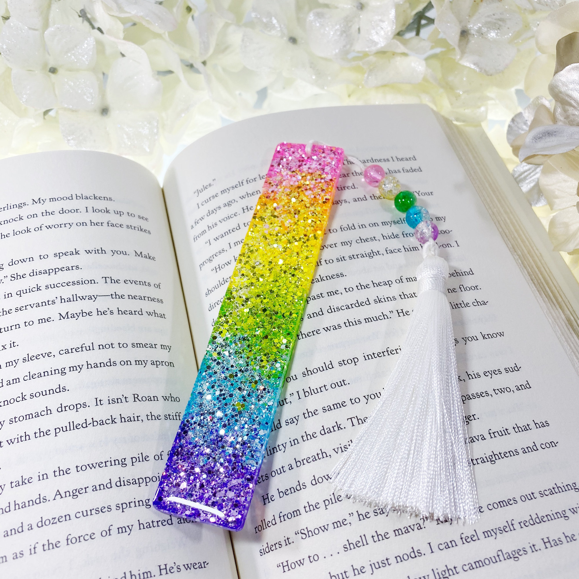 WS Handmade Ribbon Bookmark with Dangling Charms - Soft Pastel