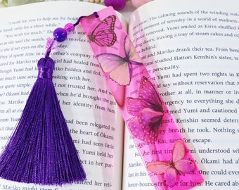 Pink and Purple Butterflies Bookmark with Beaded Tassel | Butterfly Resin Book Mark | Bookish Accessories | Reading Accessory