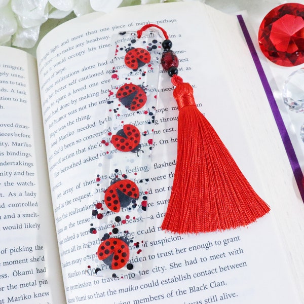 Ladybug Bookmark with Matching Beaded Tassel | Lady Bug Resin Book Mark | Mother’s Day Gift Idea | Cute Spring Bookmark | Gardening Gift