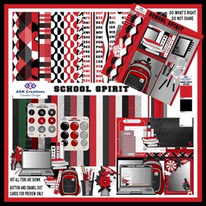 School Spirit Collection | Red - Black - White | Scrapbook Bundle | Instant Digital Download
