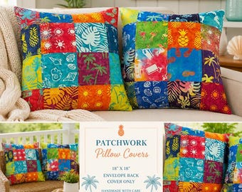 Patchwork Pillow Cover | SUMMER COLLECTION 2026 | Coastal Pillow Cover | Beach House Décor | Cottage Core | Envelope Pillow Cover