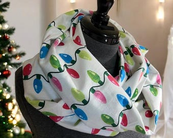 Christmas Scarf Red Green White Reindeer Christmas Tree Snowflakes