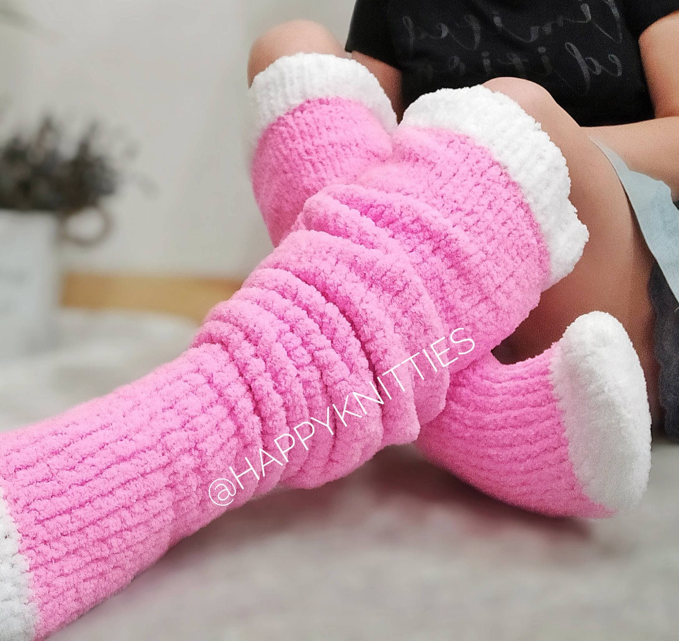 40 Fuzzy Socks Above the Hip Hand-knitted Socks Plus Size 