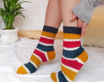 Striped socks hand knitted