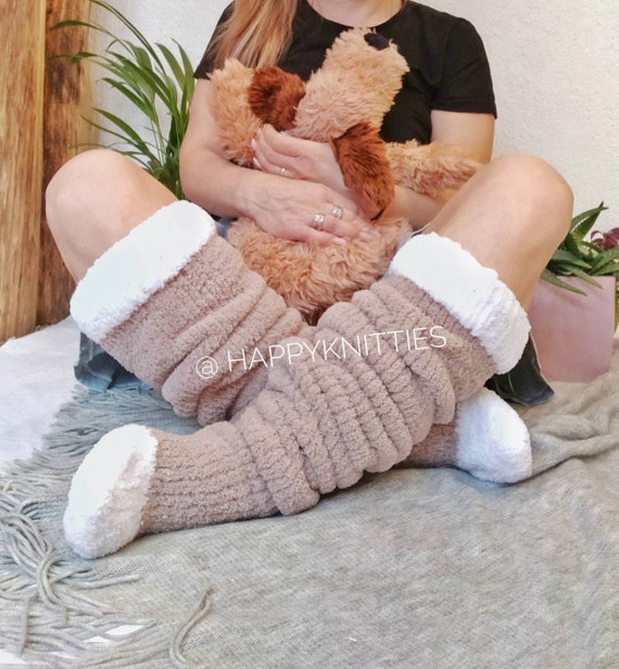 40 Fuzzy Socks Above the Hip Hand-knitted Socks Plus Size 