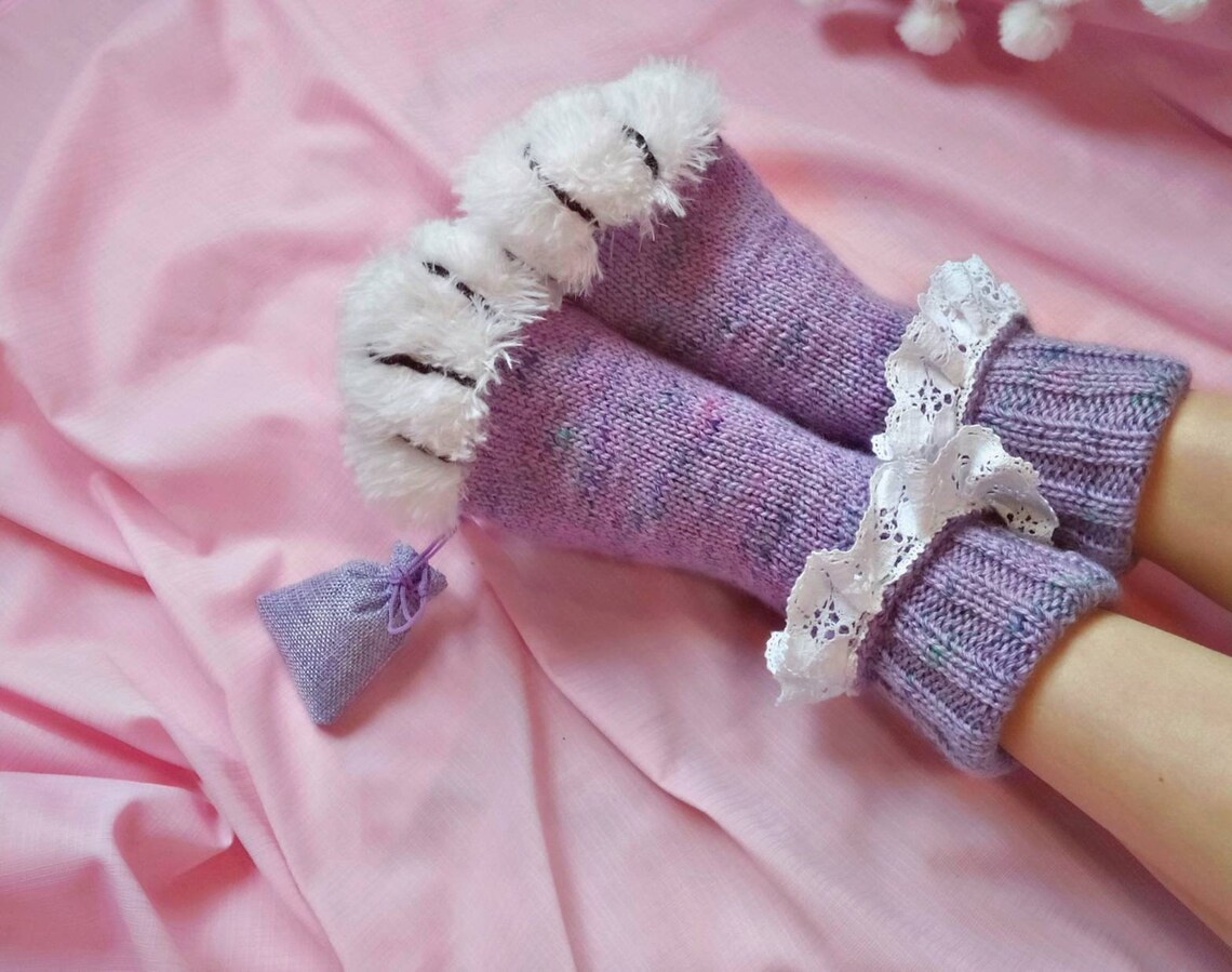 Paw socks Lavender socks Cool socks Socks hand knitted Socks Etsy