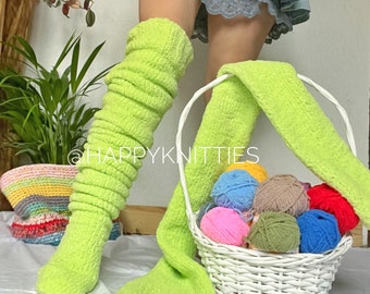 40’’Fuzzy thigh socks hand knitting Plush socks plus size