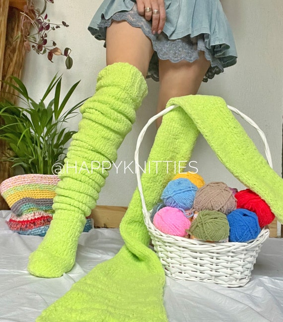40fuzzy Thigh Socks Hand Knitting Plush Socks Plus Size Etsy