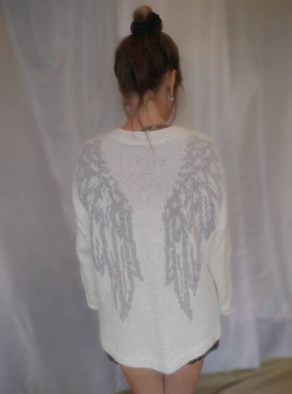 White Hand Knitted Angora Sweater Angel Wings Embroidery - Etsy Australia
