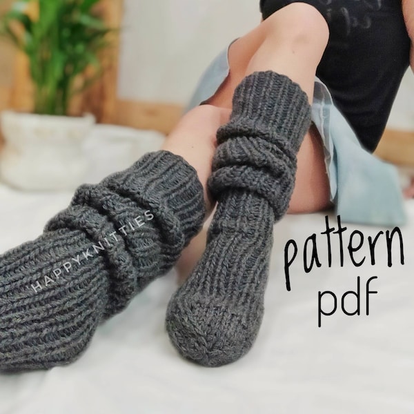 Digital pattern knitting Pattern PDF Slouchy socks Pattern for beginners Socks without a heel Ribbed socks pattern PDF