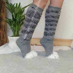 Paws Hand Knitted Knee Socks Long Striped Socks - Etsy