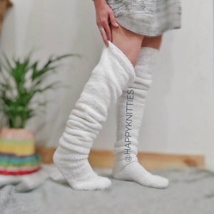 48’’Fuzzy Thigh Socks Hand Knitted Fleece Socks Plus Size