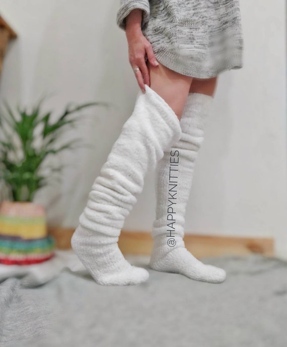 48fuzzy Thigh Socks Hand Knitted Fleece Socks Plus Size -  Finland