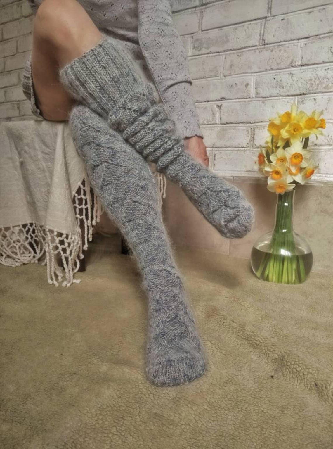 Over the knee socks Chunky socks Hand knitted high socks Long Etsy