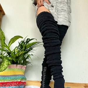 Long Black Fleece Leg Warmers Winter Fuzzy Knee Socks Warm Furry