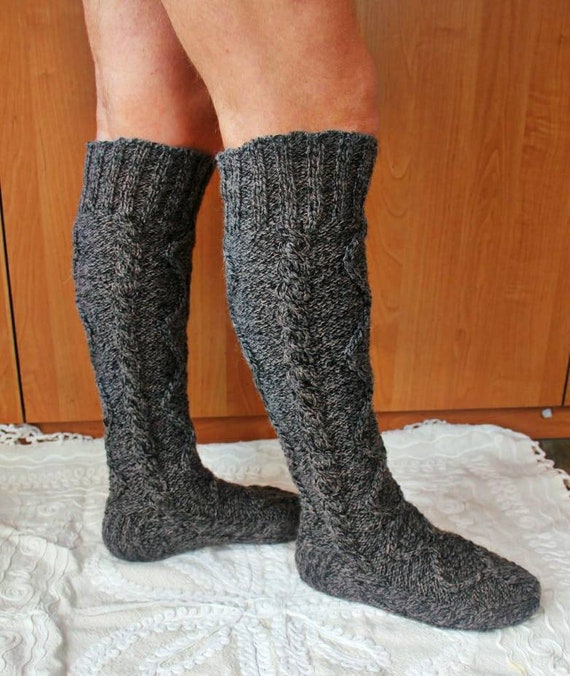 Men's Knee Socks Hand Knitted Plus Size Etsy