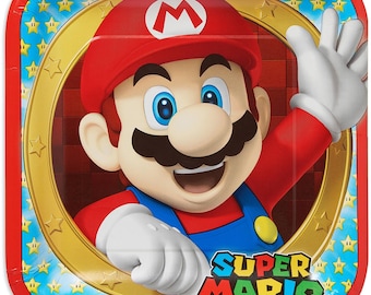 Super Mario Brothers Square Lunch Plates Birthday Party Tableware 8 Ct