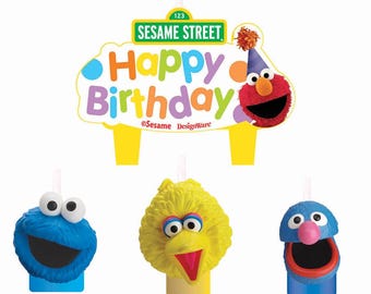 Sesame Street Party Molded Candle Set Birthday Cake Topper 4 Piece
