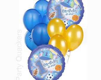 All-Star 1st Birthday Party Balloon Bundle with 10 Balloons and Ribbon