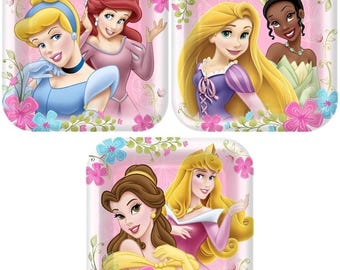 Disney's Fanciful Princess Square Dessert Plates 8 Ct Birthday Party Tableware