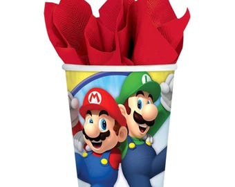 Super Mario Paper Cups 9 oz Birthday Party Tableware 8 ct