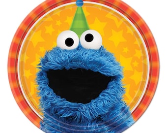 Sesame Street Dessert Paper Plates Birthday Party Elmo & Cookie Monster 8 Ct