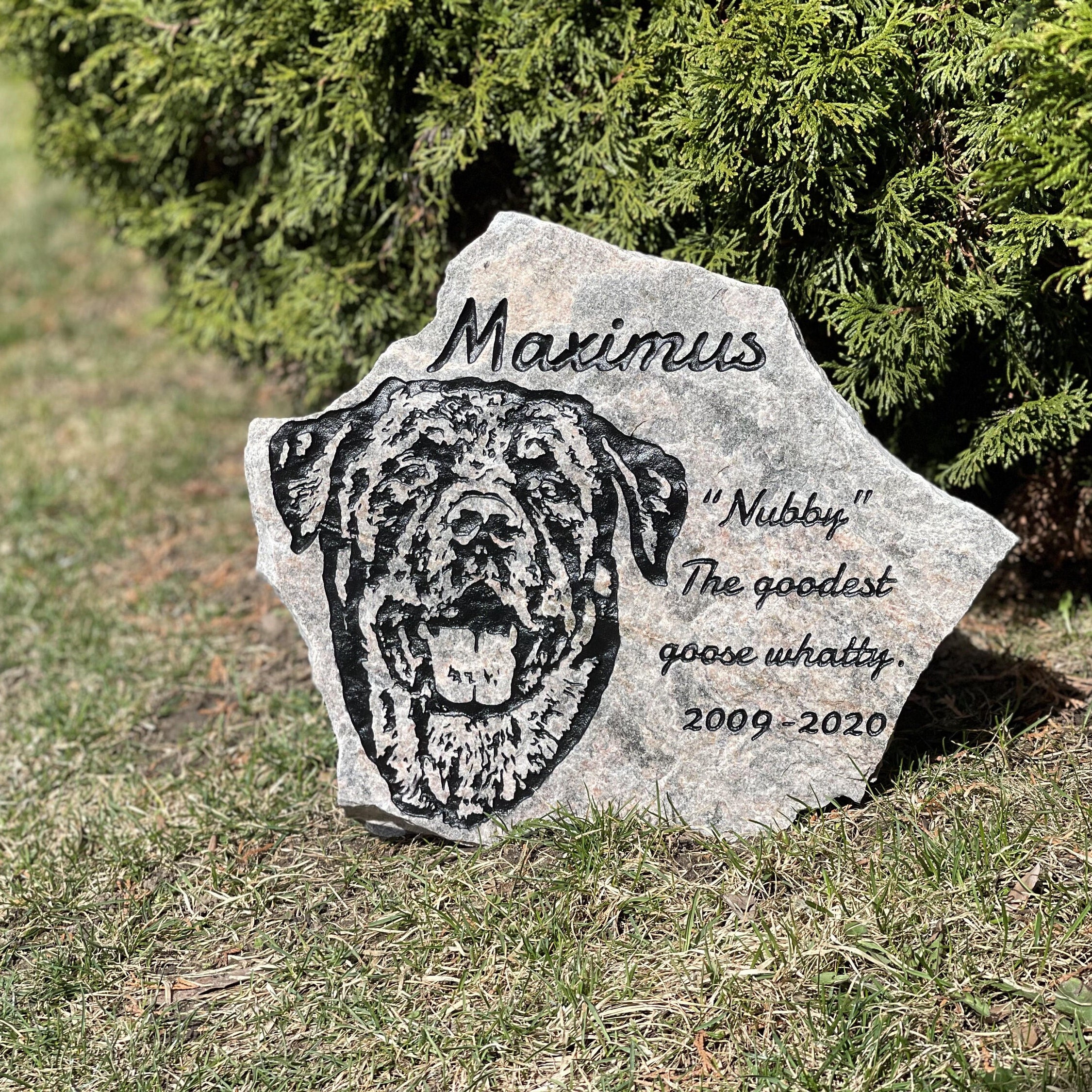 Engraved Portrait Pet Memorial Stone (Natural Granite)