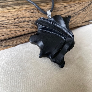 Irish Bog Oak Geometric Pattern Carved Necklace Gift - Handmade