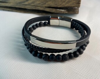 Unisex Leather Bracelet with Stainless Steel Detail  | Handmade | Gift for Her or Him