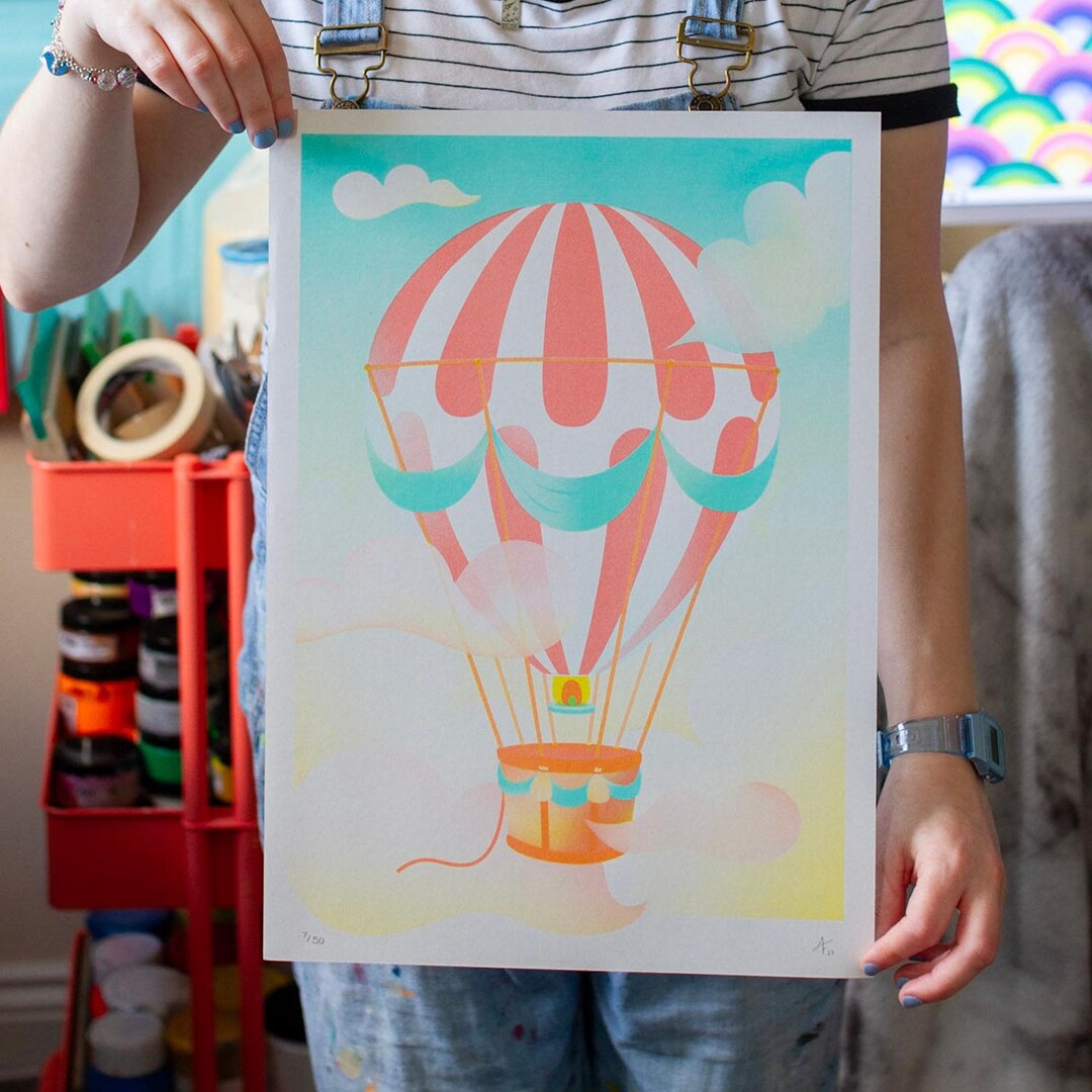 Hot Air Balloon Art Risograph Print | A3 | Unframed | Poster - Etsy